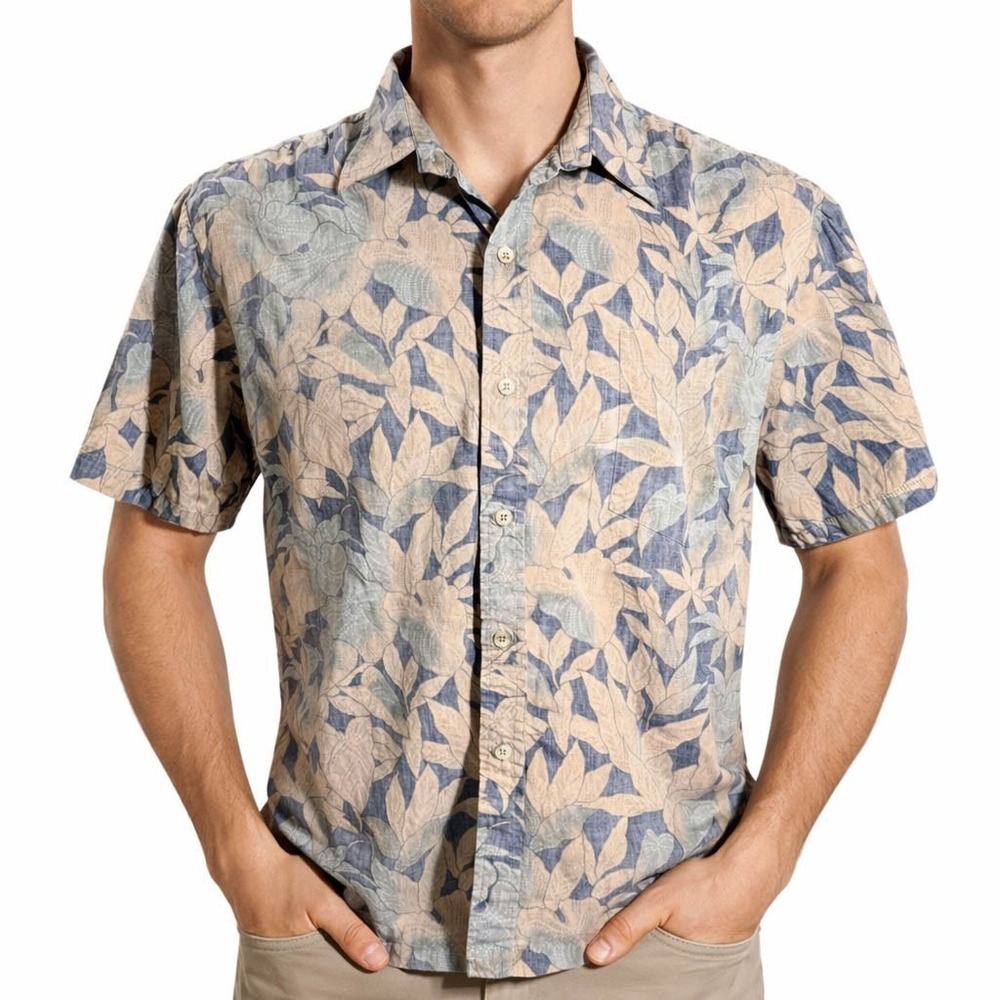 Cooke Street Hawaiian Aloha Shirt Large Floral Tropical Reverse Print Mens L